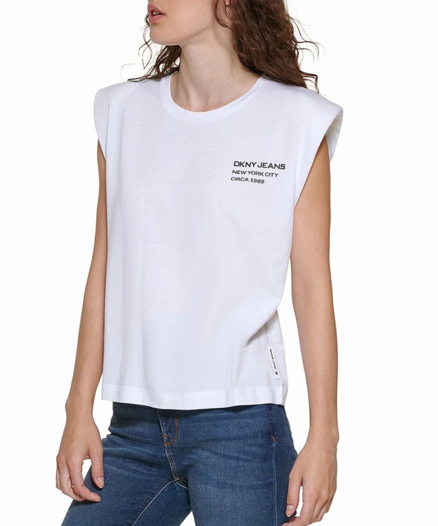 Other | * Buy Dkny White & Black Logo Shoulder Pad Muscle Tank Women For Other