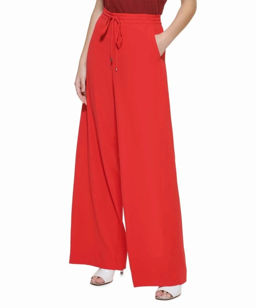 Clothing | * Wholesale Dkny Poppy Red Drawstring Wide-Leg Pants Women