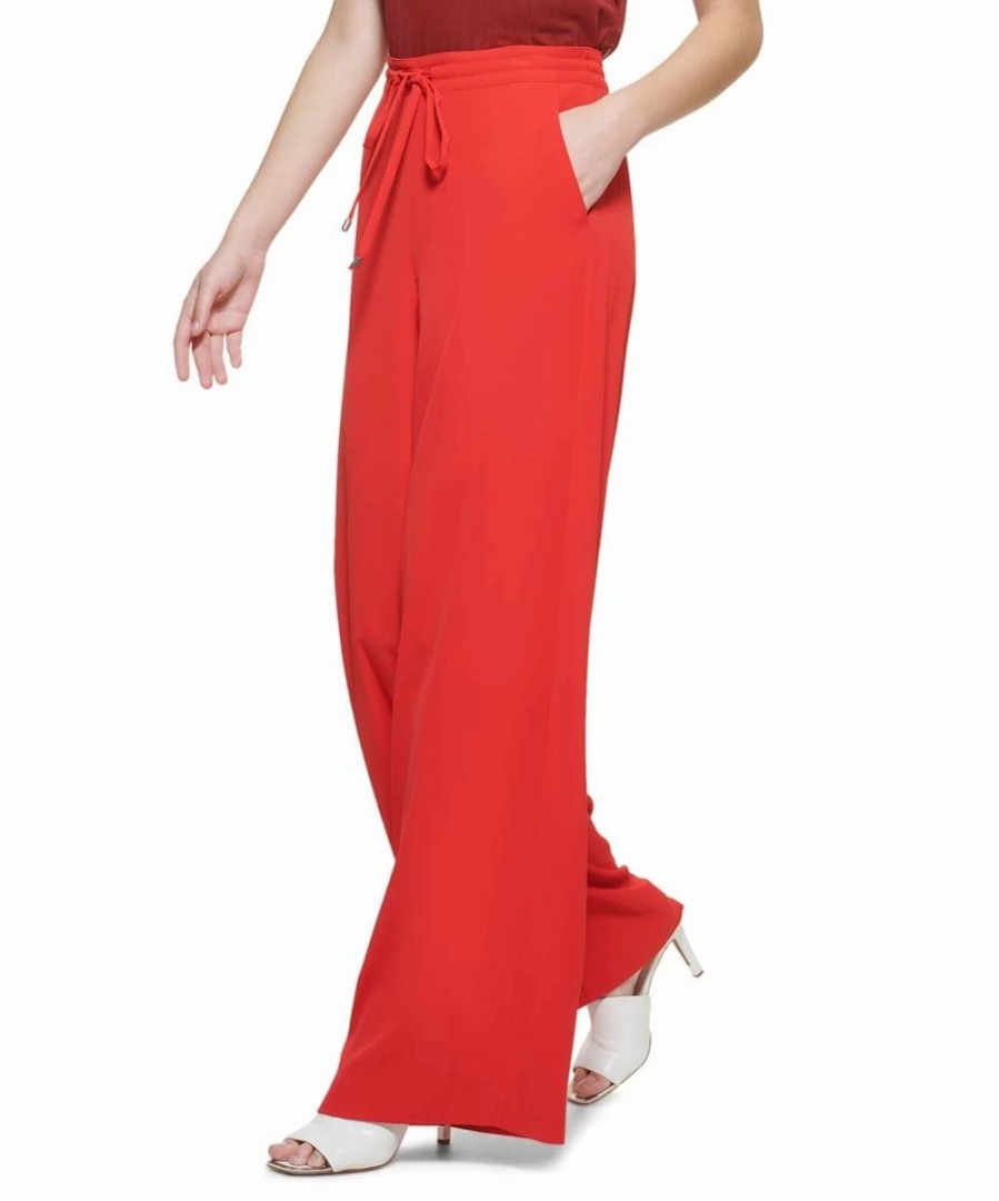 Clothing | * Wholesale Dkny Poppy Red Drawstring Wide-Leg Pants Women