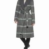 Clothing | * Best Deal Dkny Charcoal & Cream Plaid Wool-Blend Trench Coat Women & Juniors