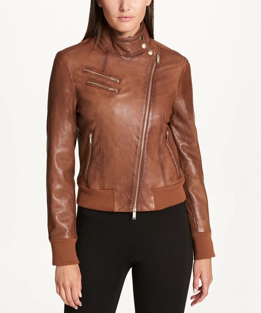 Clothing | * Best Deal Dkny Rum Asymmetrical-Zip Leather Jacket Women