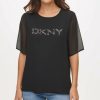 Clothing | * Wholesale Dkny Black Sheer-Overlay Sequin Logo Crewneck Tee Women