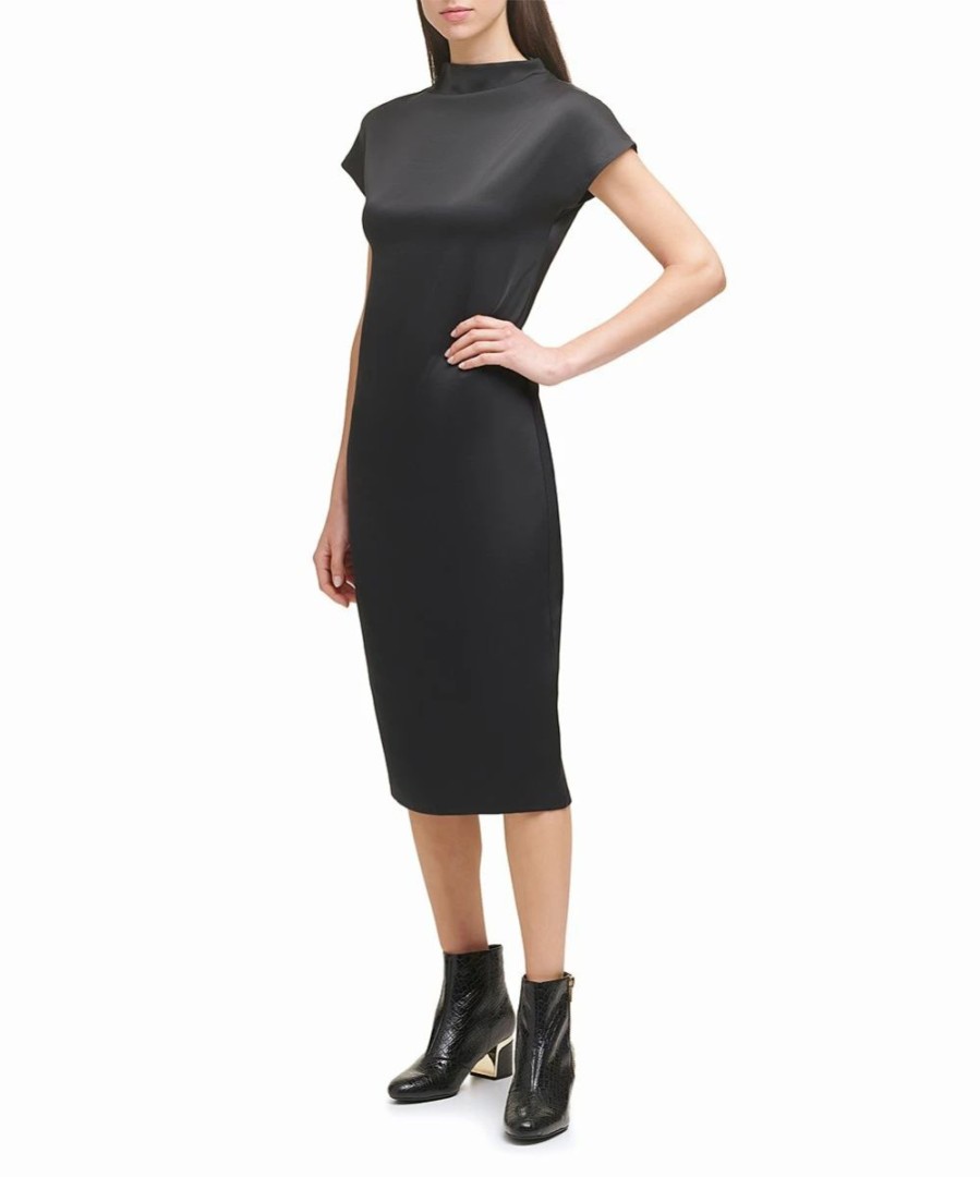 Clothing | * Outlet Dkny Black Mock Neck Midi Dress Women