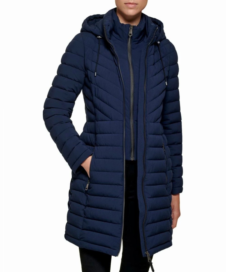 Clothing | * Flash Sale Dkny Navy Packable Layered Hooded Puffer Coat Women