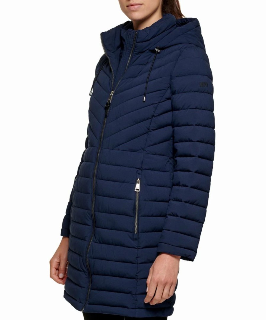 Clothing | * Flash Sale Dkny Navy Packable Layered Hooded Puffer Coat Women