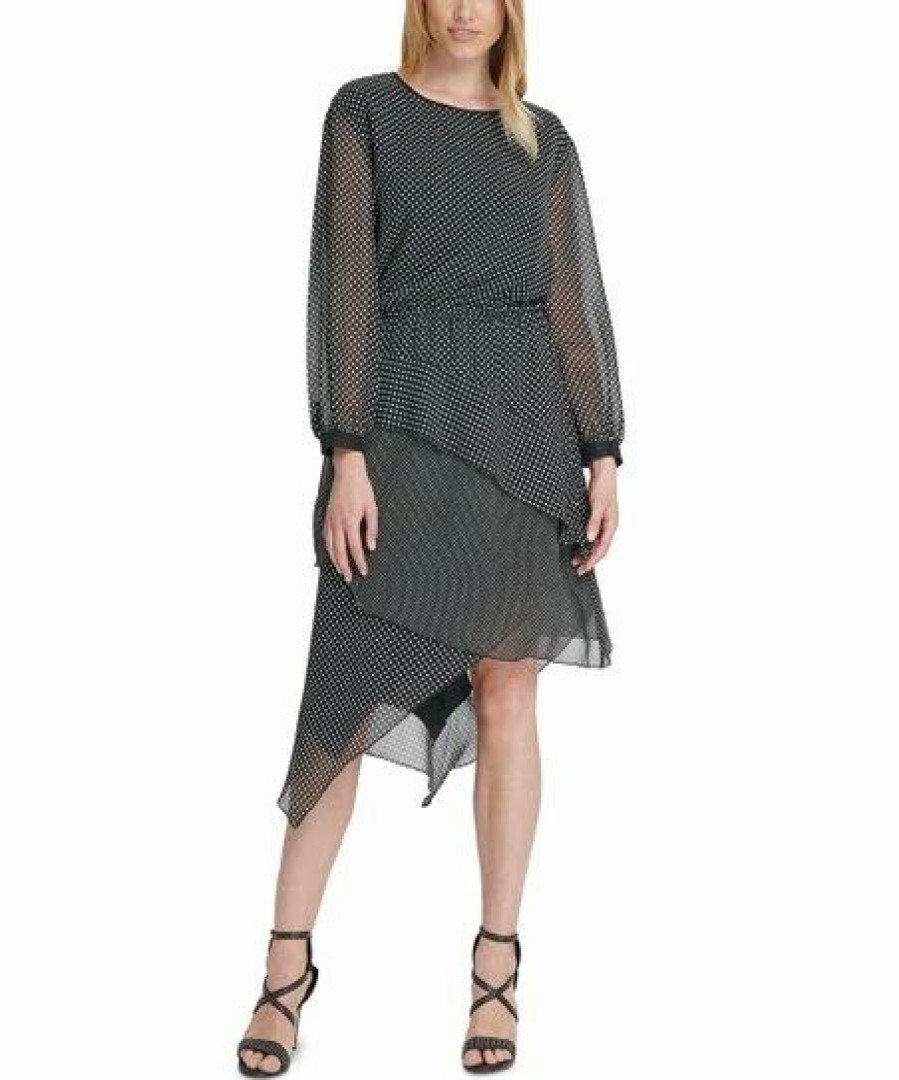 Clothing | * Brand New Dkny Black Dot Layered Asymmetric-Hem Dress Women