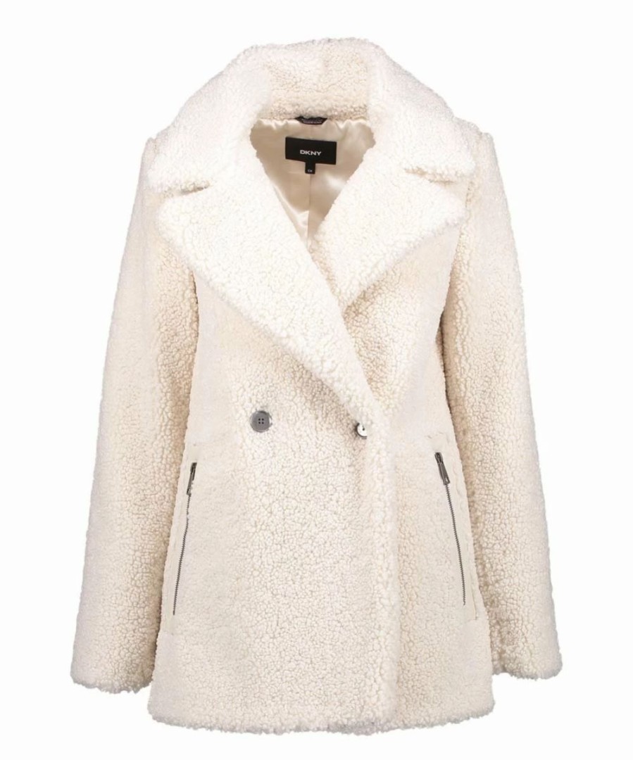 Clothing | * Deals Dkny White Faux Fur Peacoat Women