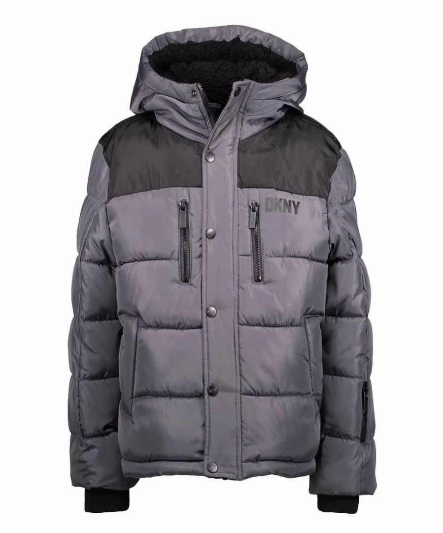 Clothing | * Discount Dkny Charcoal & Black Classic Puffer Jacket Boys For Kids