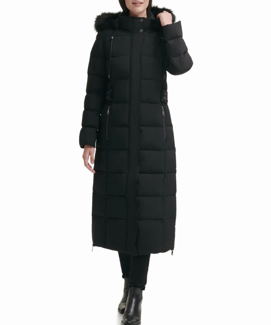 Clothing | * Wholesale Dkny Black Faux Fur-Trim Hooded Maxi Puffer Coat Women & Juniors