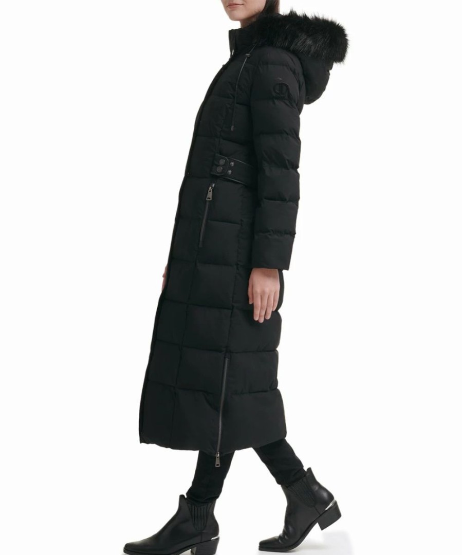 Clothing | * Wholesale Dkny Black Faux Fur-Trim Hooded Maxi Puffer Coat Women & Juniors