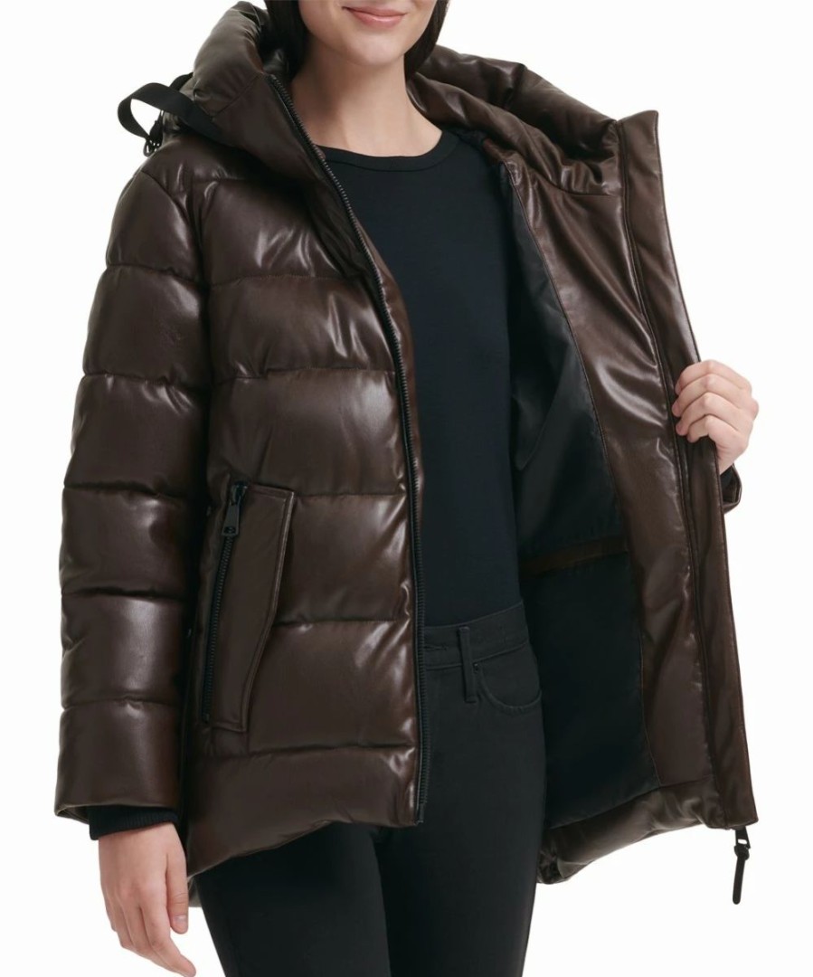 Clothing | * Cheapest Dkny Dark Brown Hooded Zip-Up Puffer Coat Women & Juniors