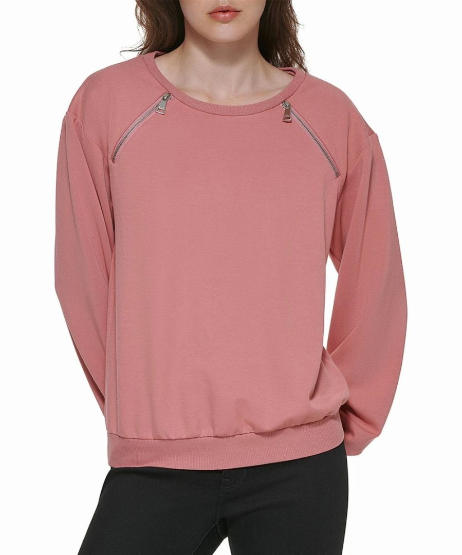 Clothing | * Best Sale Dkny Pink Stitch-Shoulder Zip-Accent Sweatshirt Women