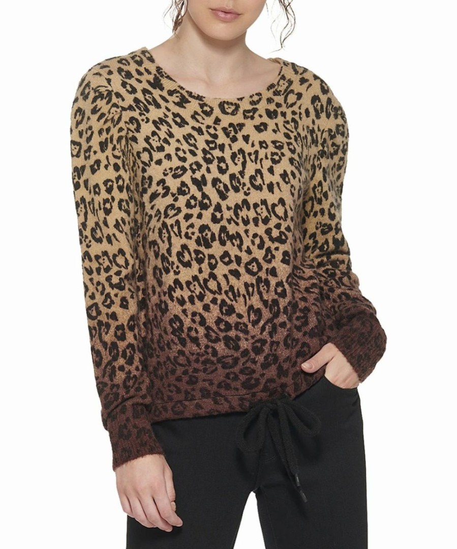 Clothing | * Buy Dkny Sesame & Black Leopard Ombre Crewneck Sweater Women