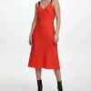 Clothing | * Budget Dkny Vermilion Floral Jacquard V-Neck Midi Dress Women