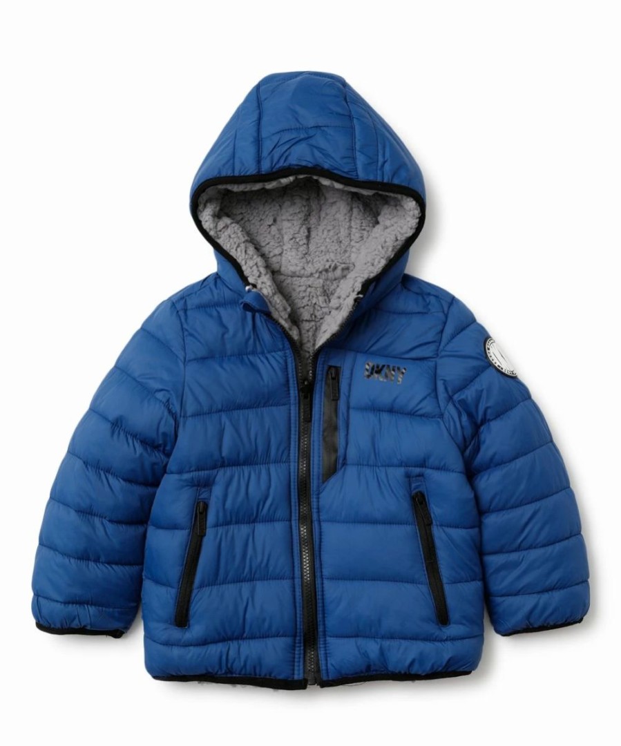 Clothing | * Best Sale Dkny Northern Night & Gray Reversible Sherpa Jacket Boys For Kids