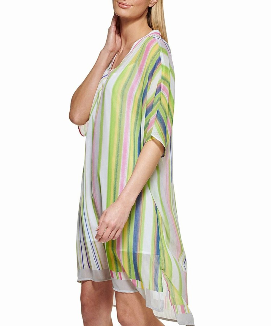 Clothing | * Coupon Dkny White & Pink Stripe V-Neck Shift Dress Women