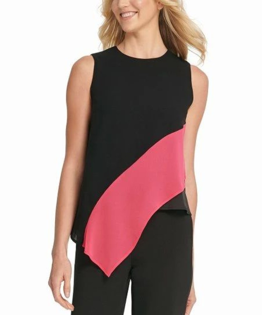 Clothing | * Cheap Dkny Black Color Block Asymmetrical Top Women