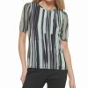 Clothing | * Wholesale Dkny Black & Lazer Green Abstract Stripe Puff-Sleeve Top Women