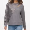 Clothing | * Top 10 Dkny Graphite Sequin Cutout Long-Sleeve Crewneck Sweatshirt Women