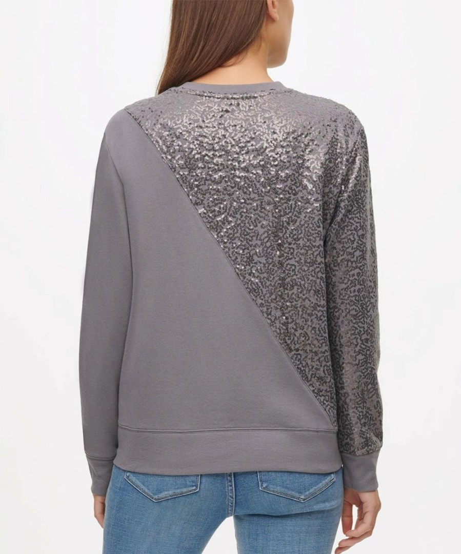 Clothing | * Top 10 Dkny Graphite Sequin Cutout Long-Sleeve Crewneck Sweatshirt Women