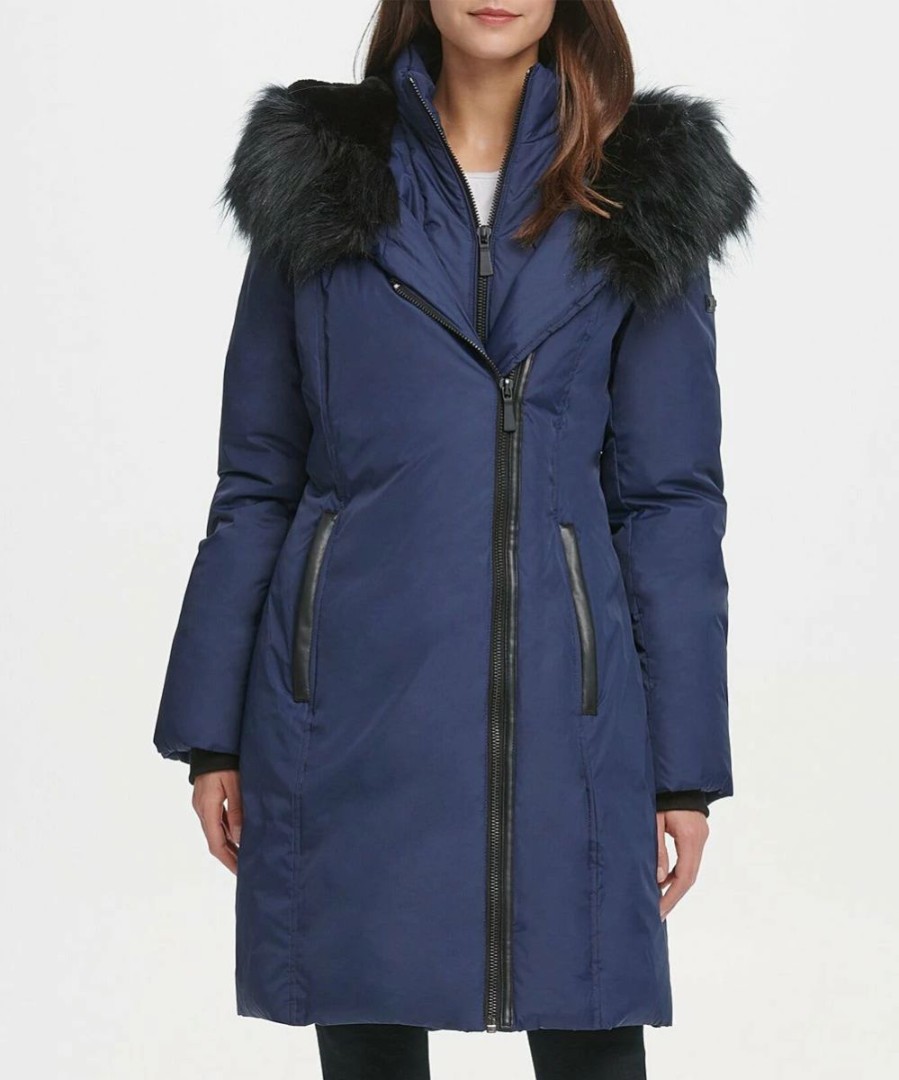 Clothing | * Best Deal Dkny Navy Asymmetrical Zip-Front Hooded Parka Women