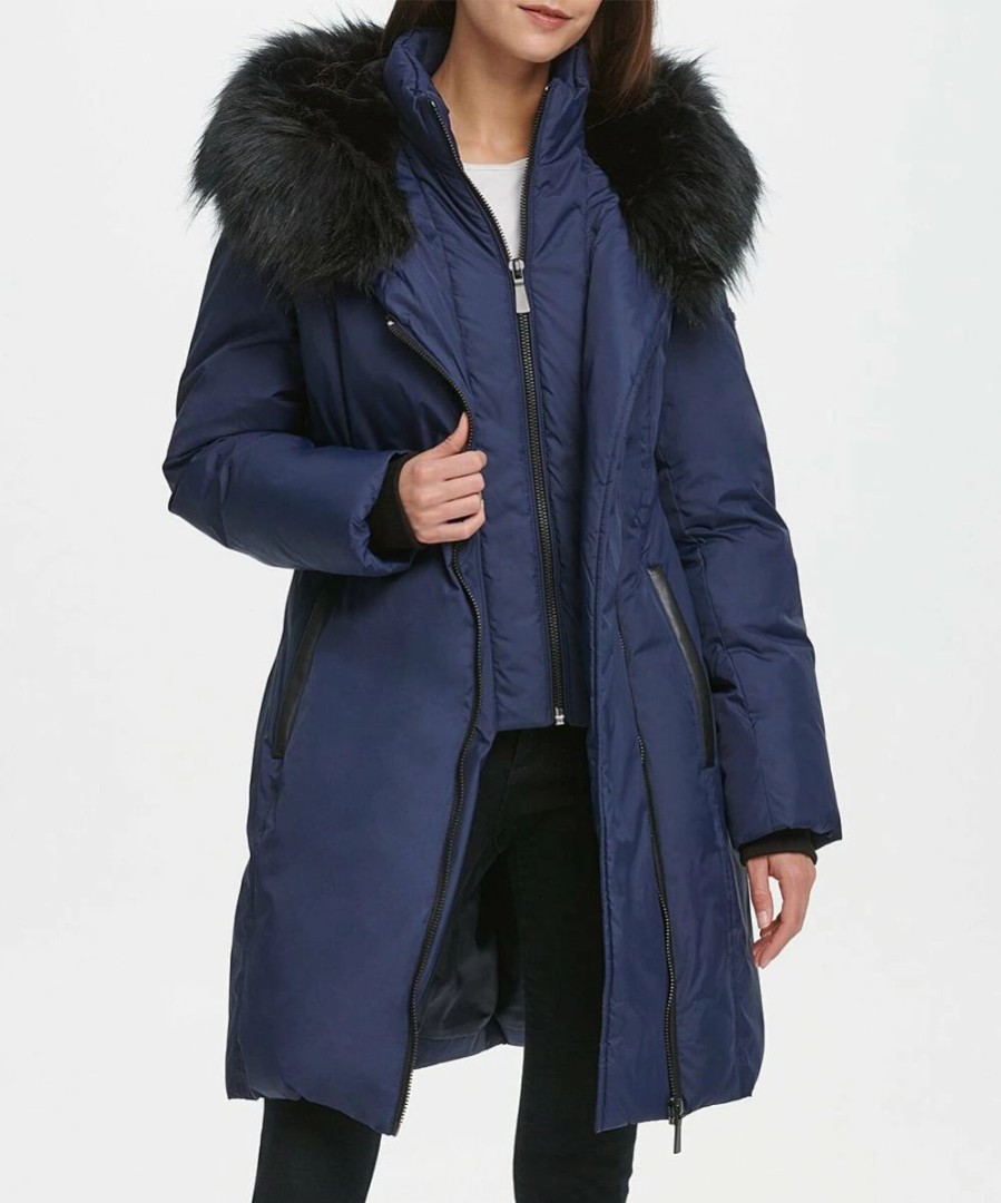 Clothing | * Best Deal Dkny Navy Asymmetrical Zip-Front Hooded Parka Women