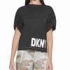 Clothing | * Deals Dkny Black & White Logo Ruched-Sleeve Tee Women