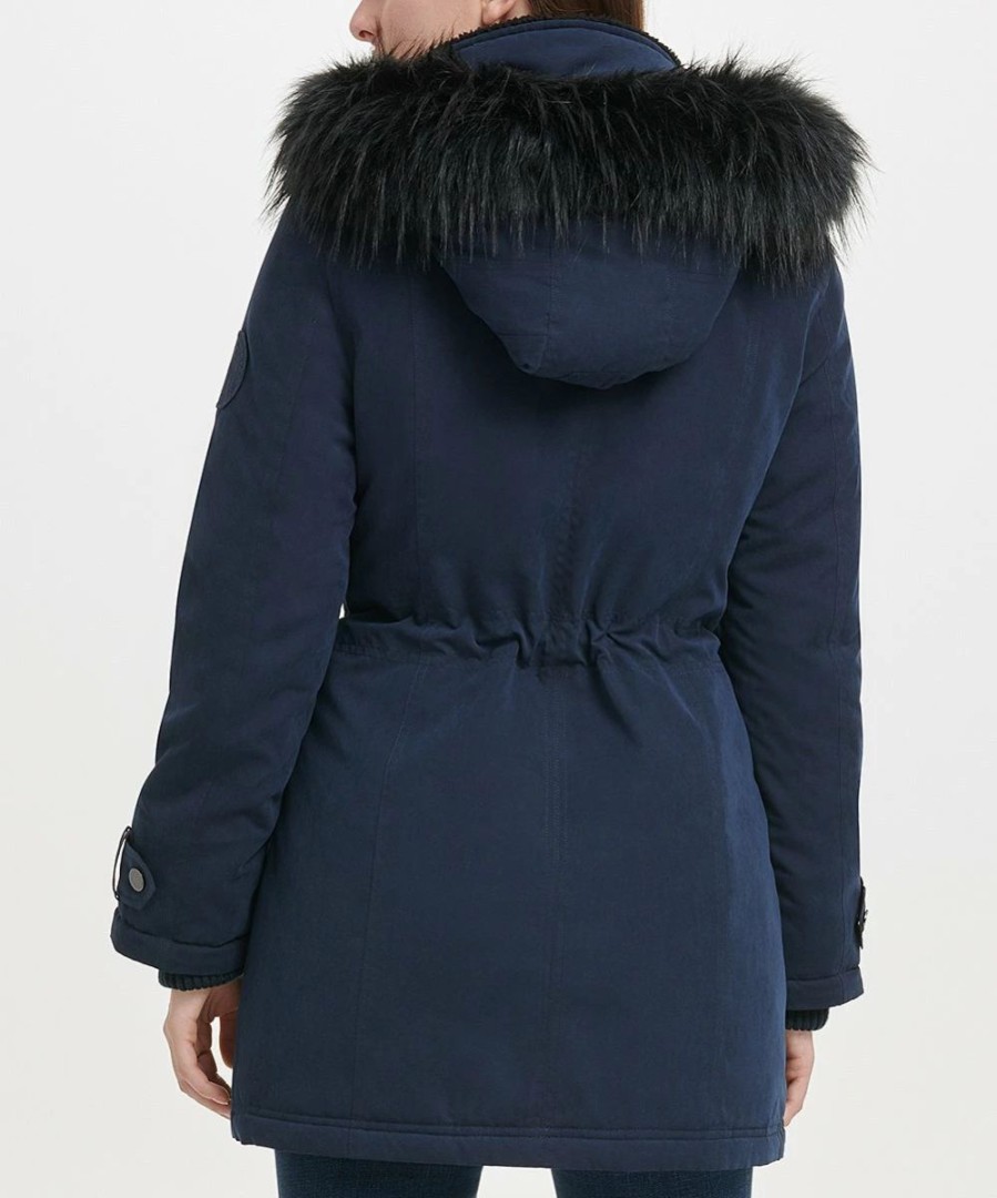 Clothing | * Discount Dkny Navy Faux Fur-Trim Micro-Twill Hooded Parka Women & Juniors