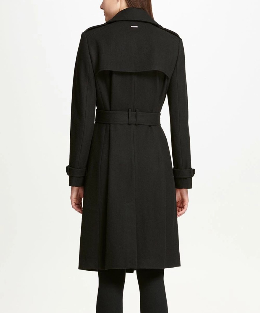 Clothing | * Top 10 Dkny Black Belted Wool Trench Coat Petite For Women