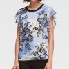 Clothing | * Deals Dkny Blue & Black Floral Flutter-Sleeve Top Women