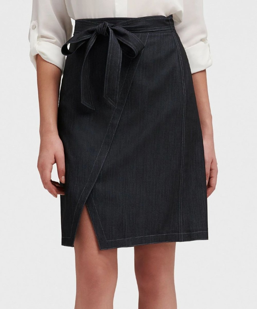 Clothing | * Best Sale Dkny Dark Rinse Tie-Waist Wrap Skirt Women