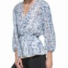 Clothing | * Top 10 Dkny Ivory & Navy Abstract Semisheer Bishop-Sleeve Wrap Top Women