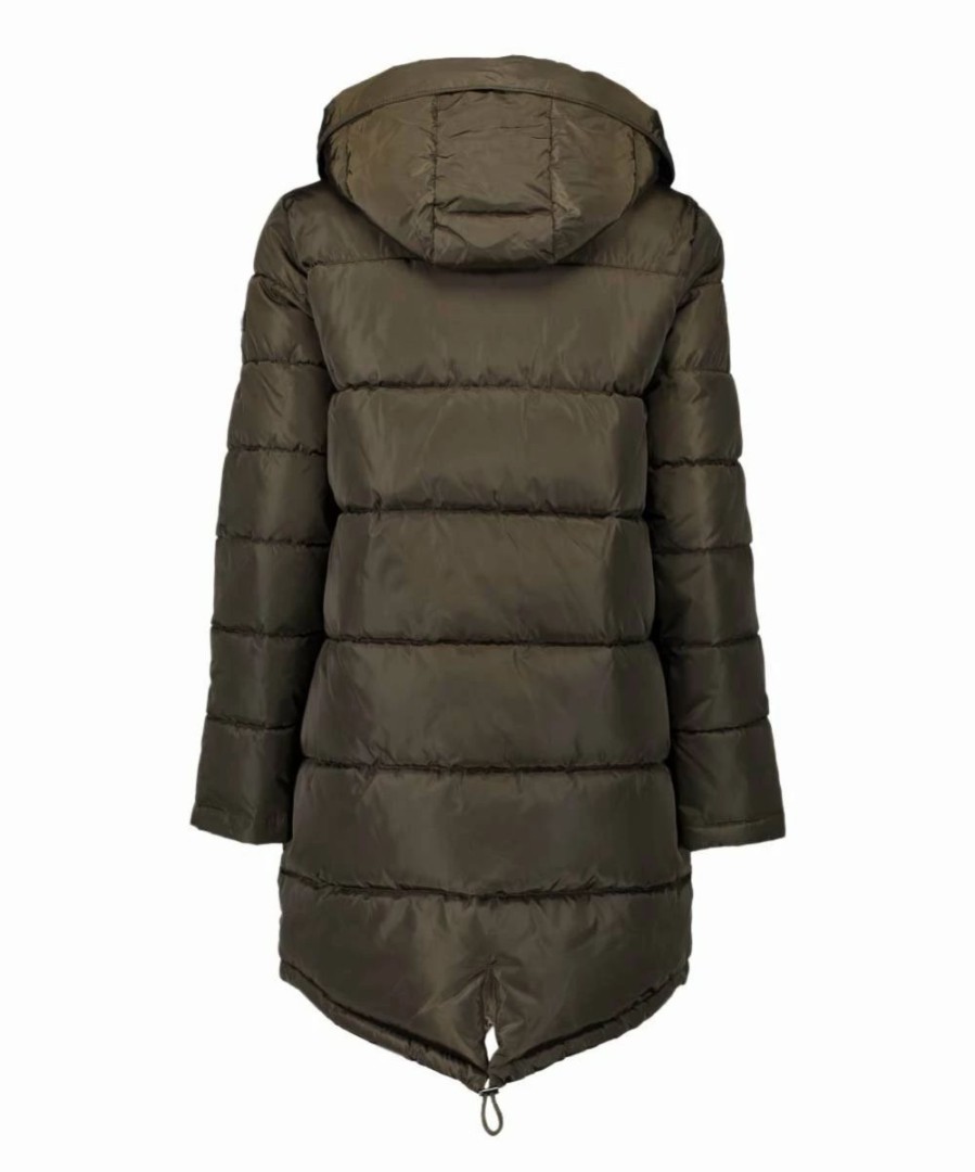 Clothing | * Best Deal Dkny Loden Green & White Faux Fur-Trim Hooded Puffer Coat Women