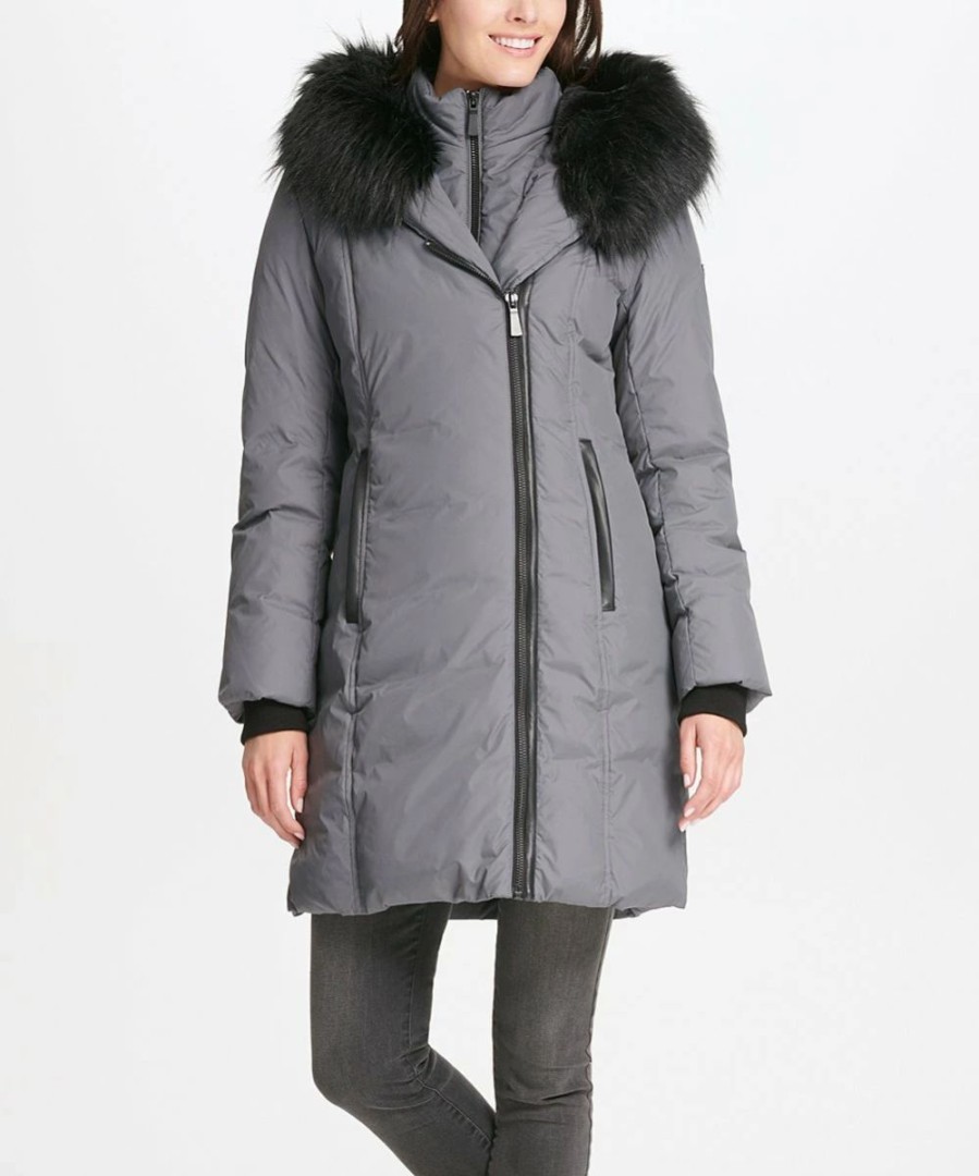 Clothing | * Hot Sale Dkny Charcoal & Black Hooded Parka Women & Juniors