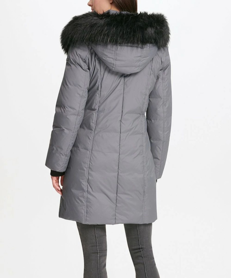 Clothing | * Hot Sale Dkny Charcoal & Black Hooded Parka Women & Juniors