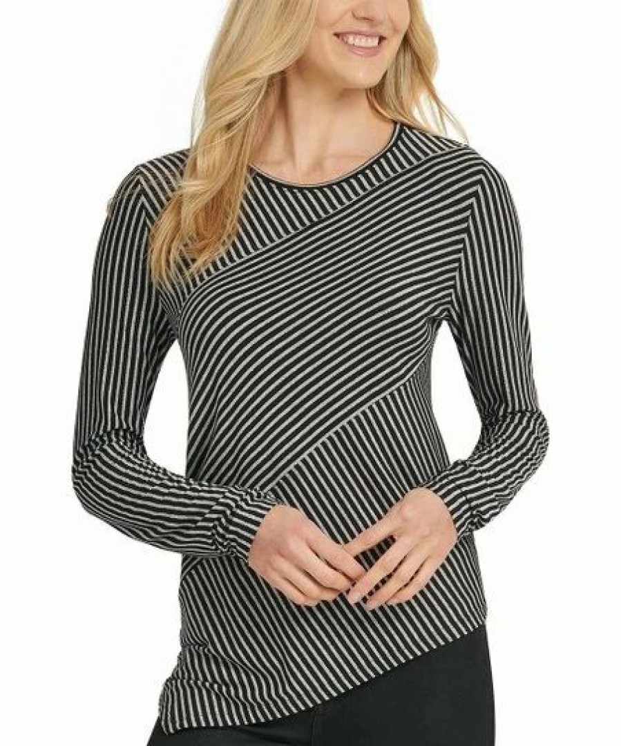 Clothing | * Buy Dkny Gray & Black Stripe Long-Sleeve Asymmetrical Top Women