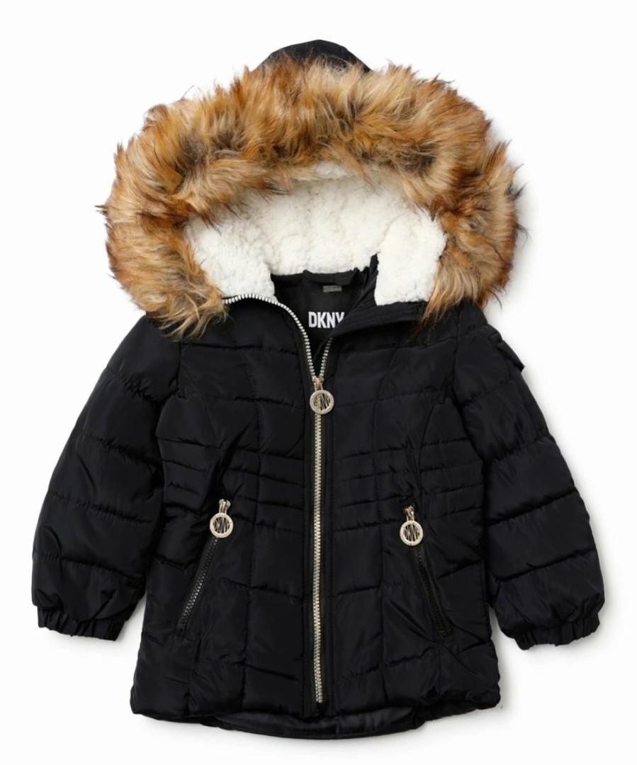 Clothing | * Outlet Dkny Black Faux Fur-Lined Puffer Jacket Girls For Kids