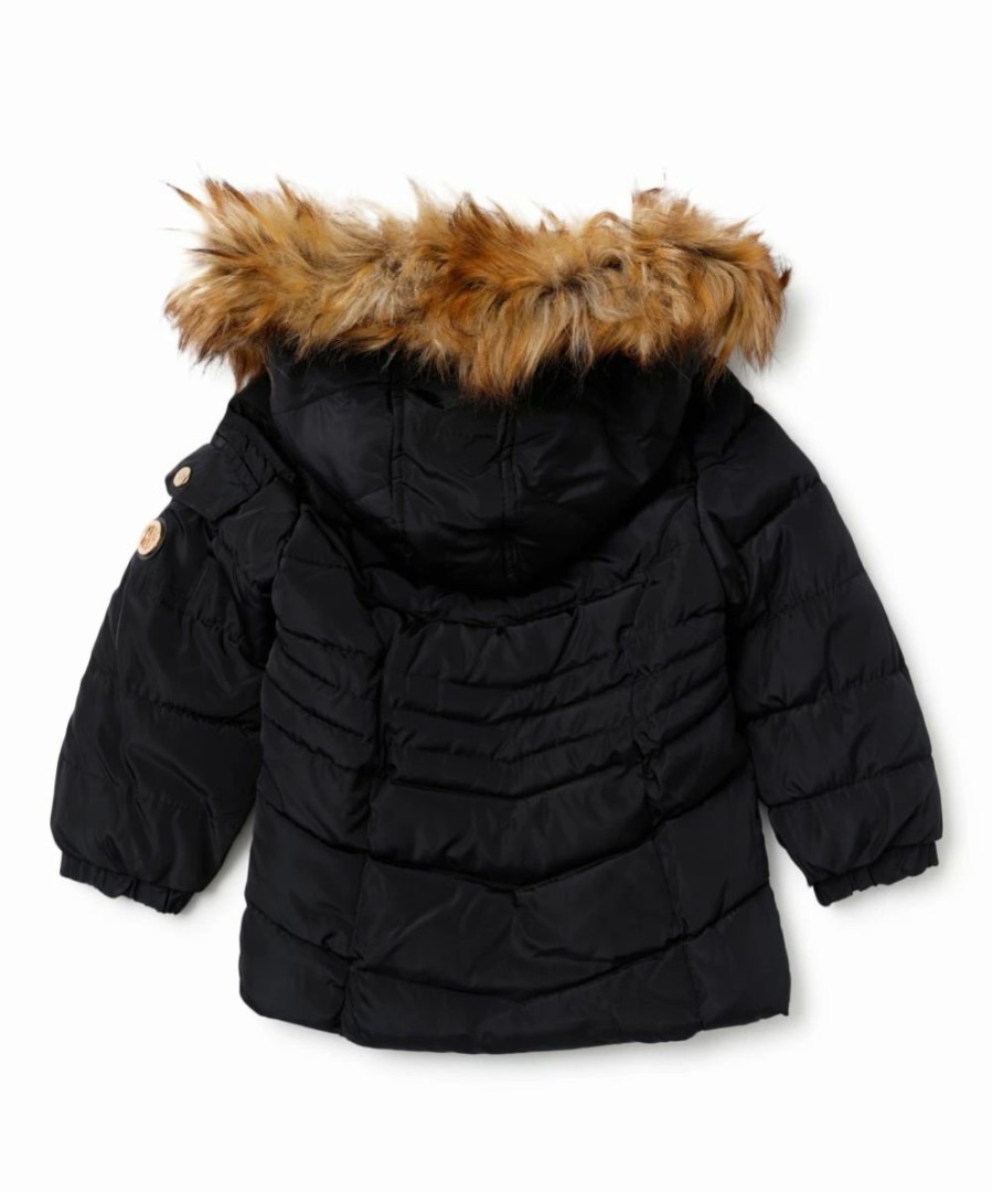 Clothing | * Outlet Dkny Black Faux Fur-Lined Puffer Jacket Girls For Kids