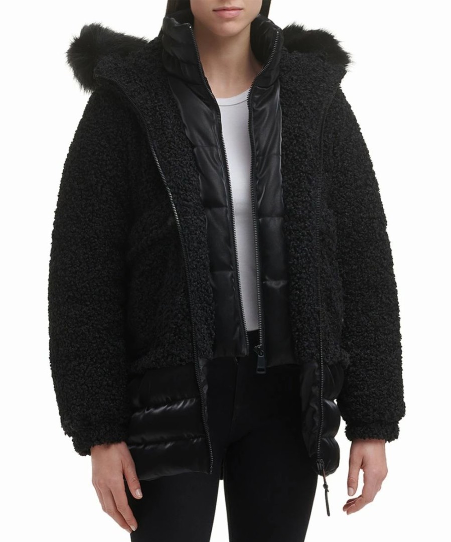 Clothing | * Buy Dkny Black Hooded Teddy Puffer Coat Women & Juniors