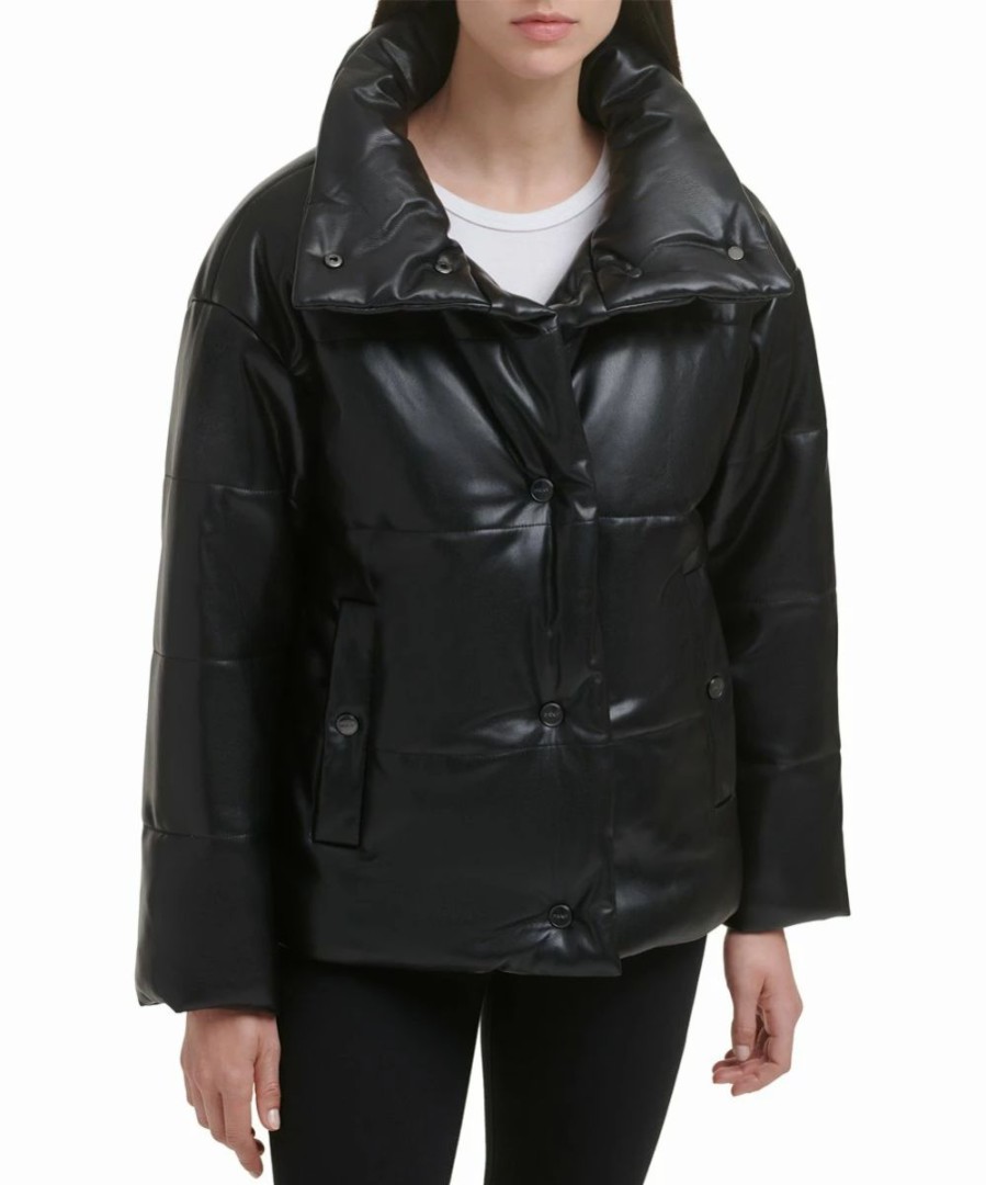 Clothing | * Best Pirce Dkny Black Button-Up Puffer Jacket Women & Juniors