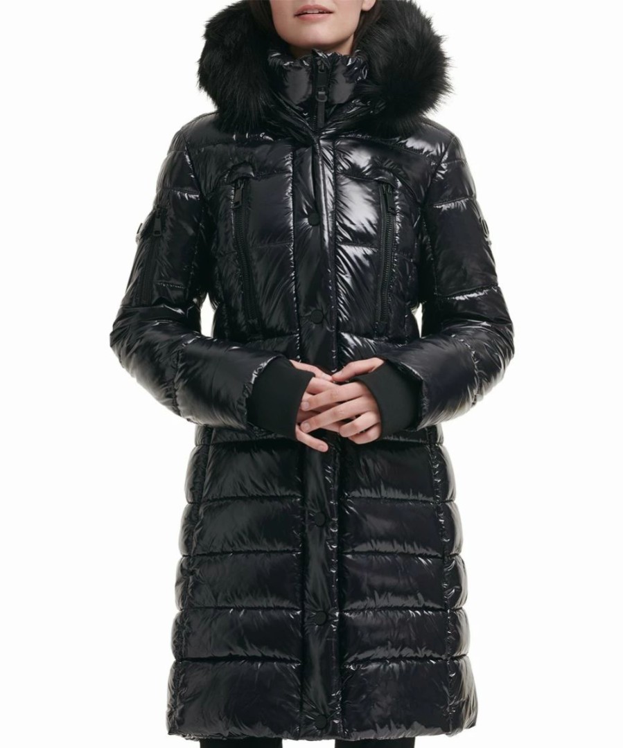 Clothing | * Cheap Dkny Black Faux Fur-Trim Hooded Button-Up Puffer Coat Women, Juniors & Petite