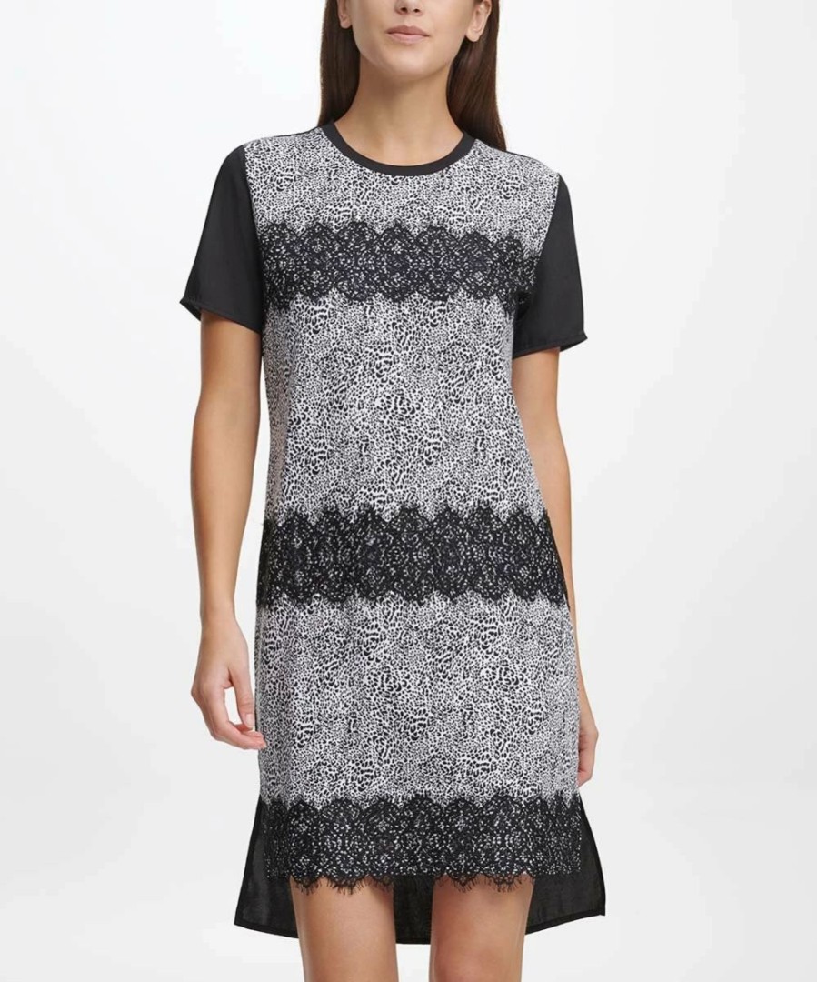 Clothing | * Best Sale Dkny Ivory & Black Leopard Lace Hi-Low T-Shirt Dress Women