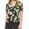 Other | * Outlet Dkny Black & Lazer Green Abstract Ruched-Front Short-Sleeve Top Women For Other