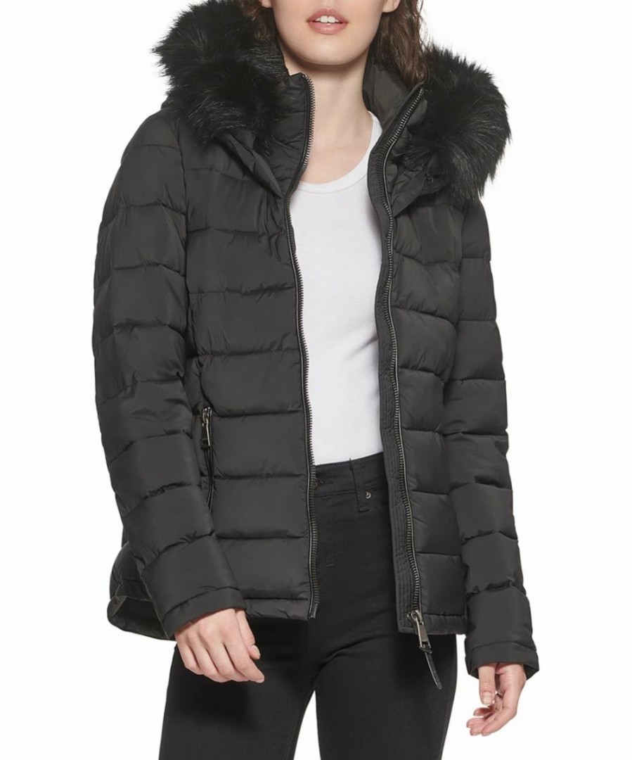 Clothing | * Best Sale Dkny Black Faux Fur-Trim Fitted Puffer Jacket Women & Juniors