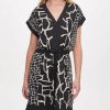 Clothing | * Wholesale Dkny Black & White Abstract V-Neck Cap-Sleeve Dress Women