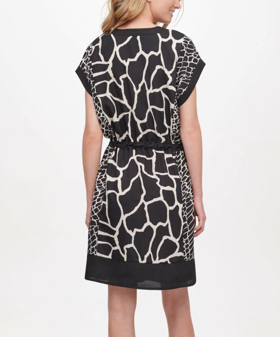 Clothing | * Wholesale Dkny Black & White Abstract V-Neck Cap-Sleeve Dress Women