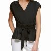 Clothing | * Cheap Dkny Black Tie-Waist Cap-Sleeve V-Neck Top Women