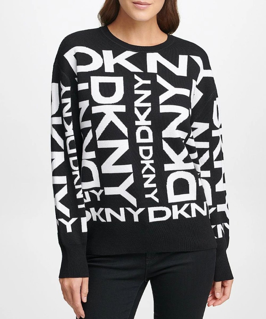 Clothing | * Discount Dkny Black & Ivory Exploded Logo Sweater Women