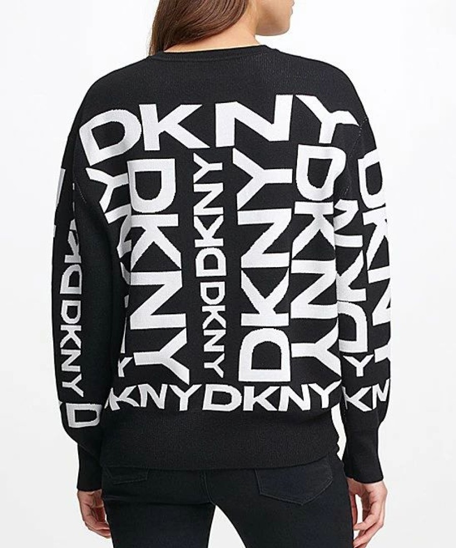 Clothing | * Discount Dkny Black & Ivory Exploded Logo Sweater Women