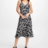 Clothing | * Promo Dkny Black & White Abstract Double V-Neck Sleeveless Midi Dress Women